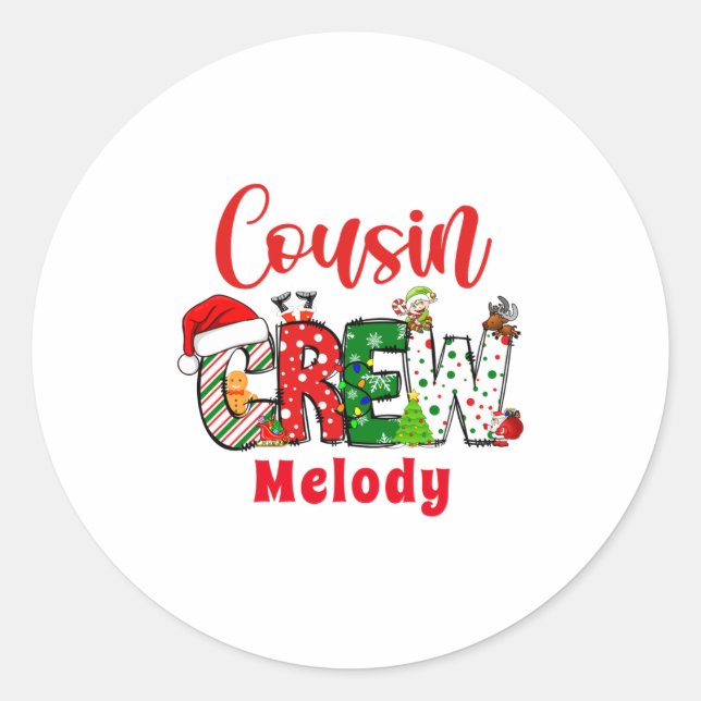 Retro Cousin Crew Christmas Doodle  Classic Round Sticker (Front)