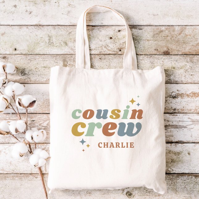 Retro Cousin Crew Monogram | Matching Kids Tote Bag (Creator Uploaded)