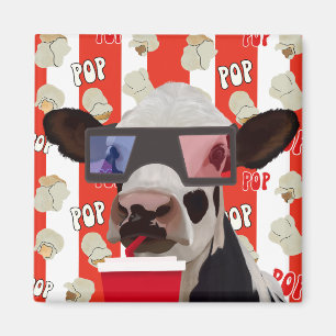 Retro Cow Red Striped Popcorn Pattern Magnet