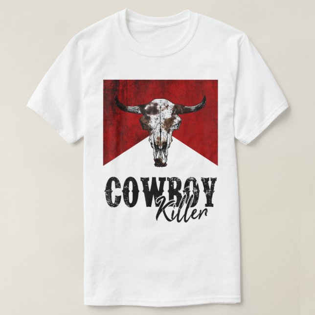 Retro Cow Skull Cowboy Killer Western Country Cowg T-Shirt (Design Front)