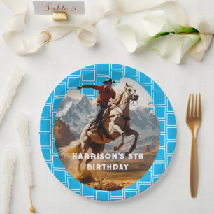 Retro Cowboy and Horse Western Paper Plate