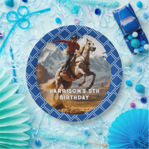 Retro Cowboy and Horse Western Paper Plate