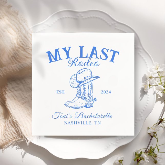 Retro Cowboy Blue Bachelorette Party  Napkin (Creator Uploaded)