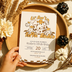 Retro Cowboy Halloween Chequered Pattern Birthday Invitation