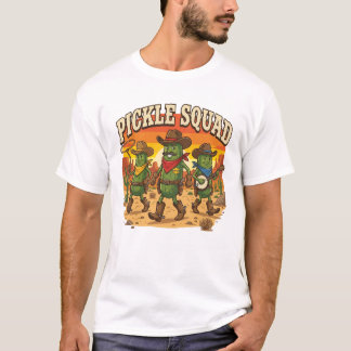 Retro Cowboy Pickle Squad Funny Cartoon T-Shirt