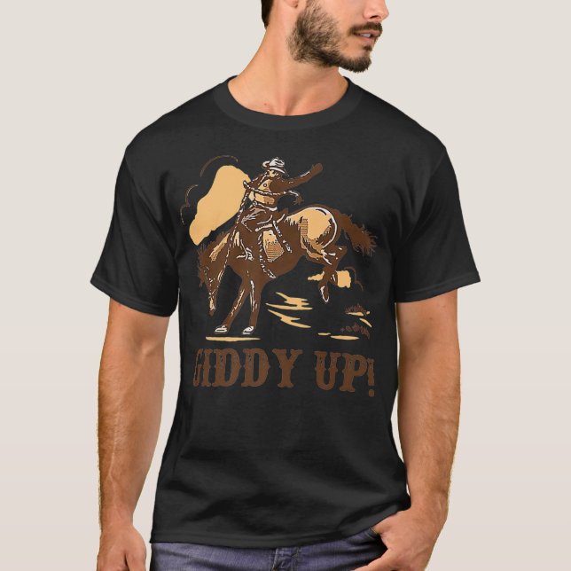 Retro Cowboy Rodeo Giddy Up Hold Your Horses Weste T-Shirt (Front)
