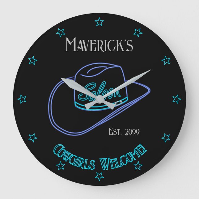 Retro Cowboy Saloon Wall Clock Lg.  (Front)