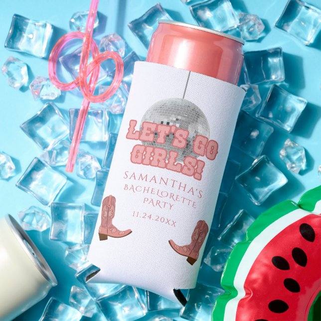 Retro Cowgirl Boots Bachelorette Party Seltzer Can Cooler (In Situ Summer)