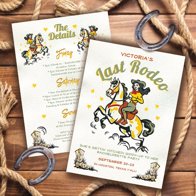 Retro Cowgirl Last Rodeo Bachelorette Party Invitation (Creator Uploaded)