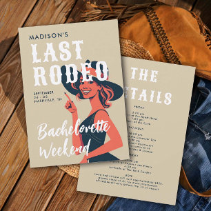 Retro Cowgirl Last Rodeo Glam Linen Bachelorette Invitation