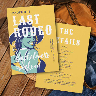 Retro Cowgirl Last Rodeo Glam Yellow Bachelorette Invitation