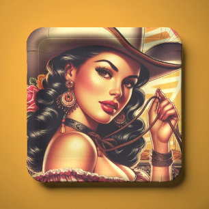 Retro Cowgirl Paper Plate