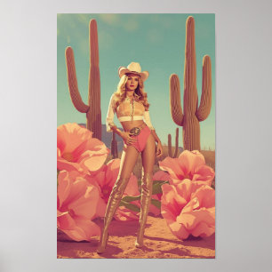 Retro Cowgirl Pin-Up – 1970s Western Desert  Poster