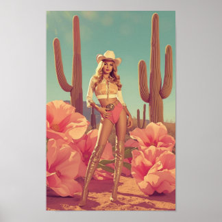 Retro Cowgirl Pin-Up – 1970s Western Desert  Poster