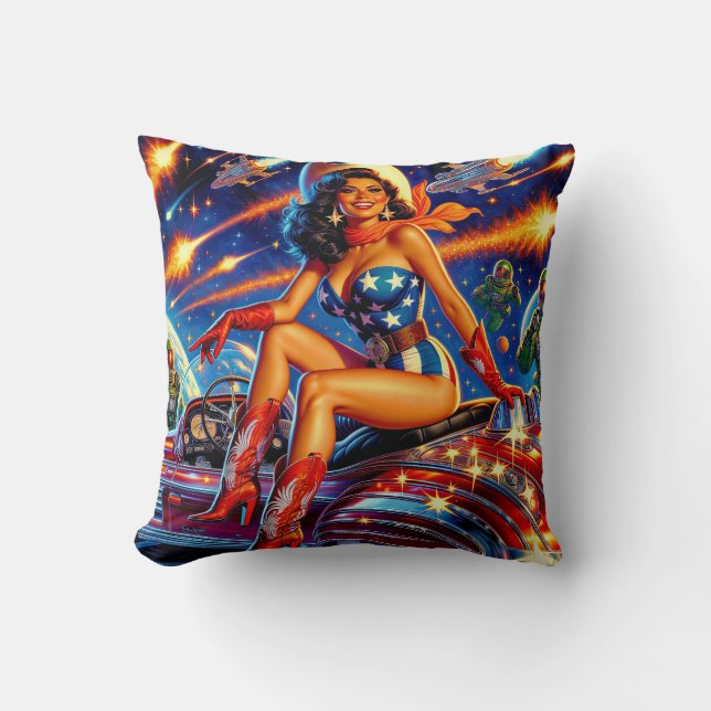 Retro Cowgirl Pin-Up Cushion (Front)