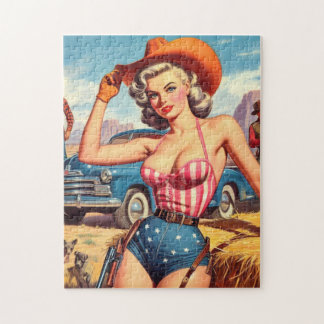 Retro Cowgirl Pin Up Jigsaw Puzzle