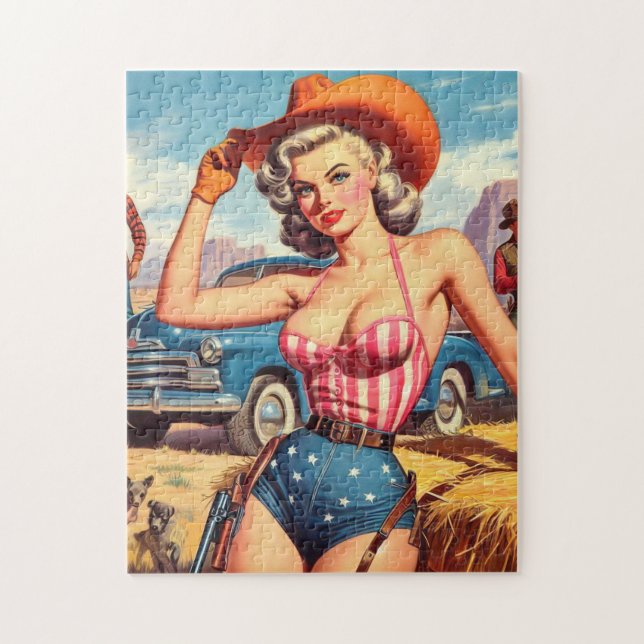 Retro Cowgirl Pin Up Jigsaw Puzzle (Vertical)