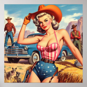 Retro Cowgirl Pin Up Poster