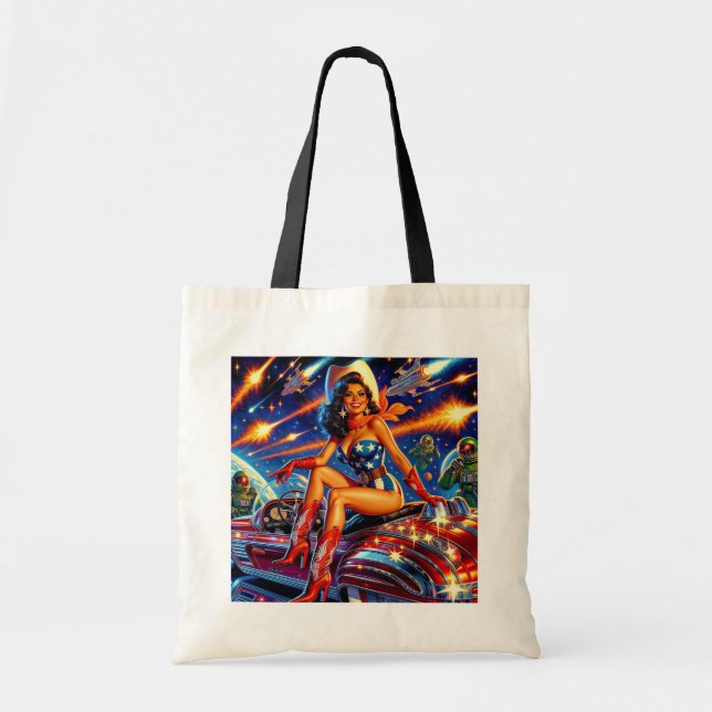 Retro Cowgirl Pin-Up Tote Bag (Front)