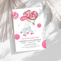 Retro Cowgirl rollerskating birthday invitation