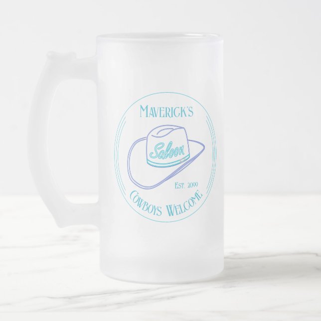 Retro Cowgirl Saloon Drinkware Frosted Glass Beer Mug (Left)