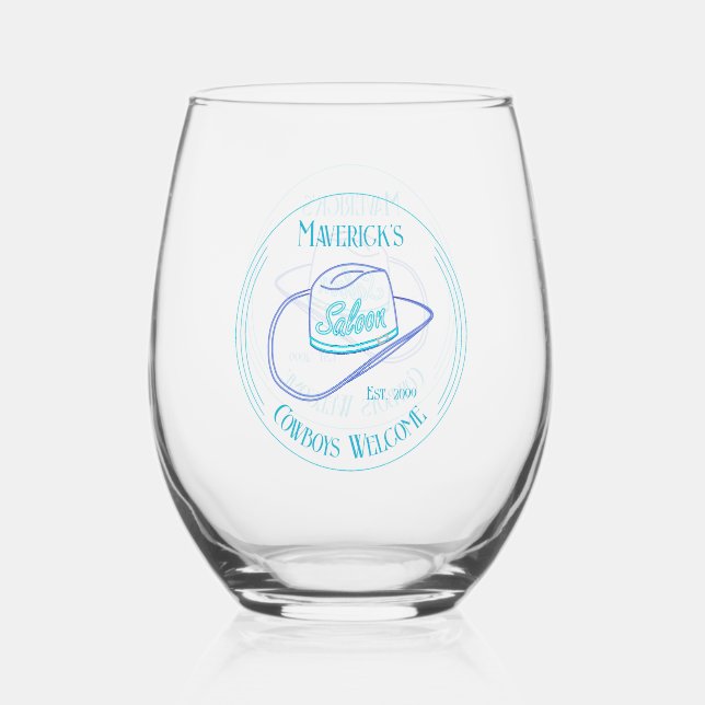 Retro Cowgirl Saloon Drinkware Stemless Wine Glass (Front)