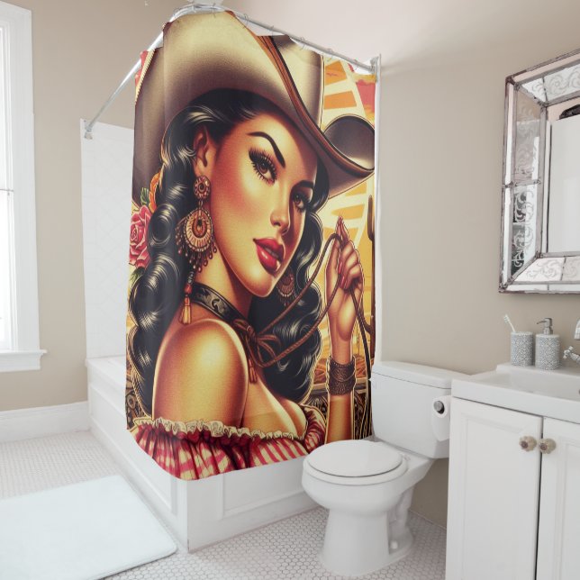 Retro Cowgirl Shower Curtain (In Situ)