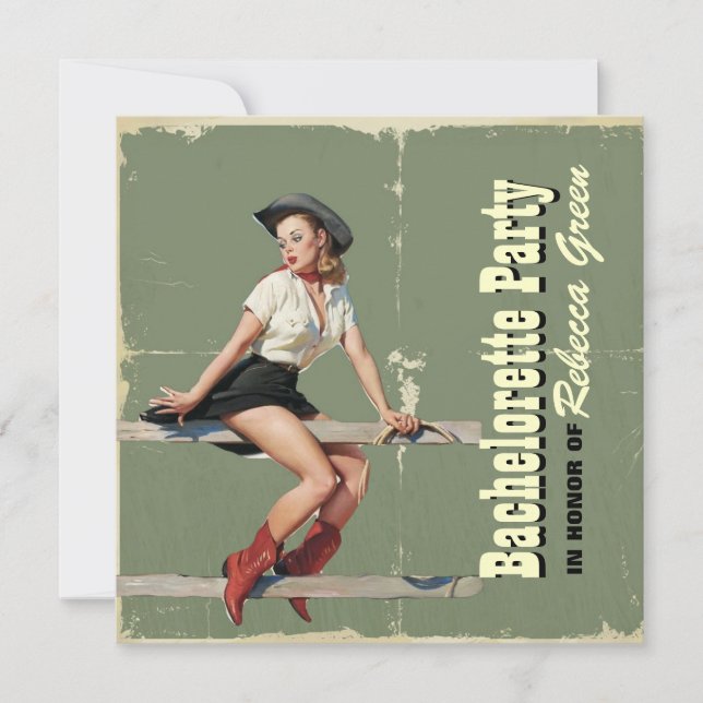 retro cowgirl western country bachelorette party invitation (Front)
