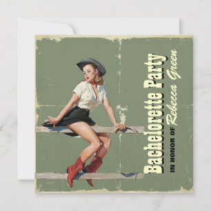 retro cowgirl western country bachelorette party invitation