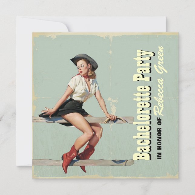 retro cowgirl western country bachelorette party invitation (Front)