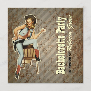 retro cowgirl western country bachelorette party invitation