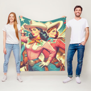 Retro Cowgirls Pin-ups Fleece Blanket