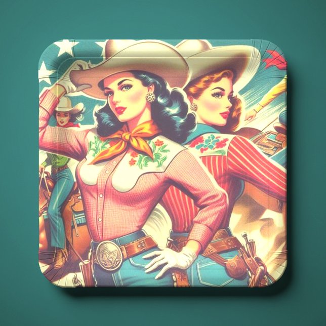 Retro Cowgirls Pin-ups Paper Plate (Creator Uploaded)