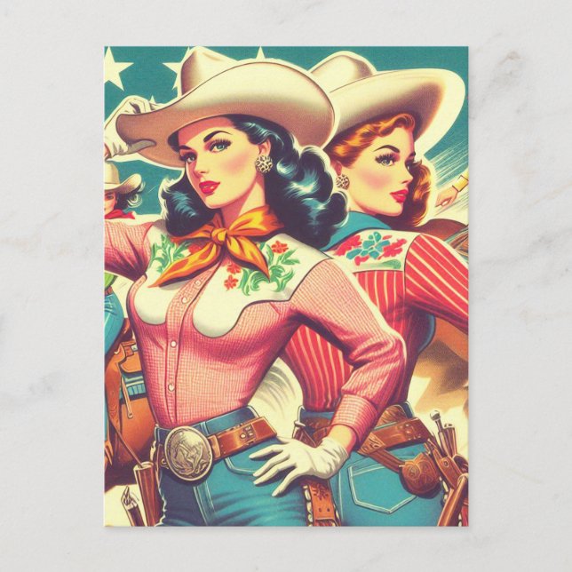 Retro Cowgirls Pin-ups Postcard (Front)