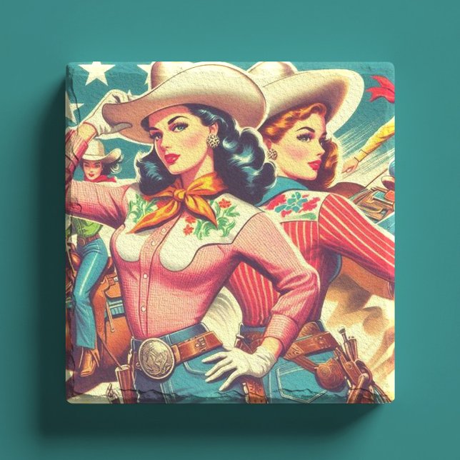 Retro Cowgirls Pin-ups Stone Coaster (Creator Uploaded)