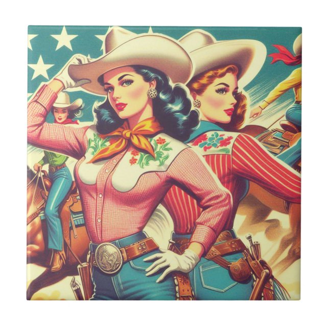 Retro Cowgirls Pin-ups Tile (Front)
