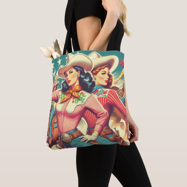 Retro Cowgirls Pin-ups Tote Bag (Close Up)