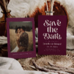 Retro Cranberry Red Wedding Save The Date<br><div class="desc">Retro and elegant save the date card featuring boho font that says "save the date" in cranberry red colour. You can add a photo on the back.</div>