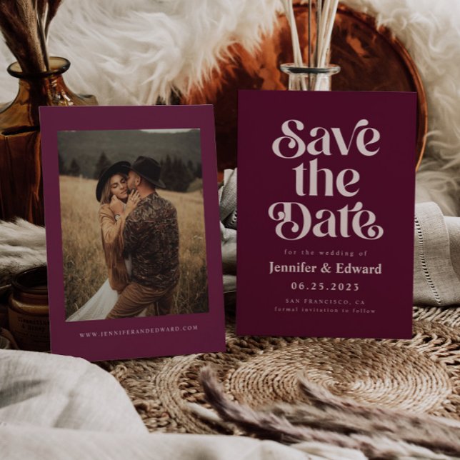 Retro Cranberry Red Wedding Save The Date (Creator Uploaded)
