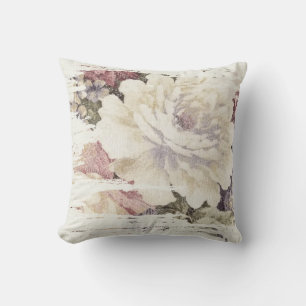 retro cream coloured peony abstract pattern cushion