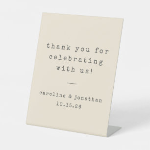 Retro Cream Typewriter Custom Wedding Thank You Pedestal Sign