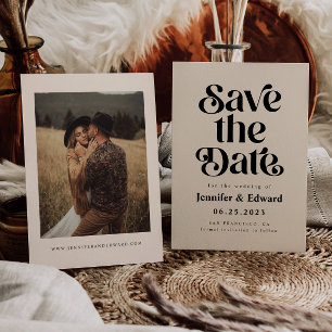 Retro Cream Wedding Save The Date