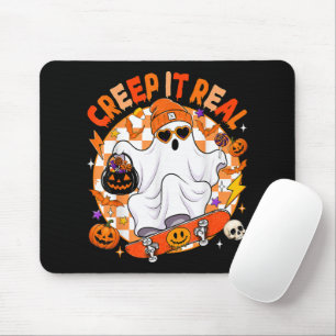 Retro Creep It Real Halloween Boo Ghost Skateboard Mouse Mat