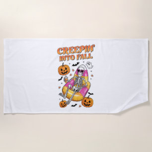 Retro Creepin into Fall Halloween Beach Towel