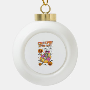 Retro Creepin into Fall Halloween Ceramic Ball Christmas Ornament