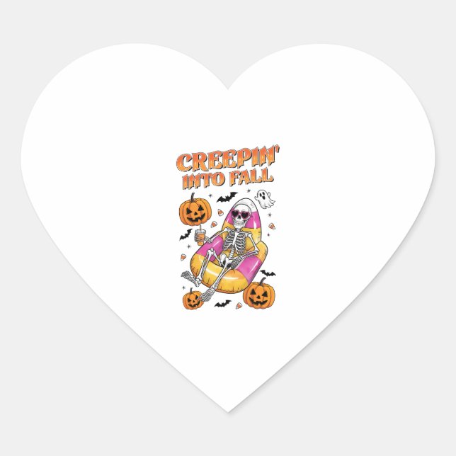 Retro Creepin into Fall Halloween Heart Sticker (Front)