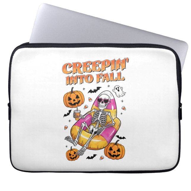 Retro Creepin into Fall Halloween Laptop Sleeve (Front)