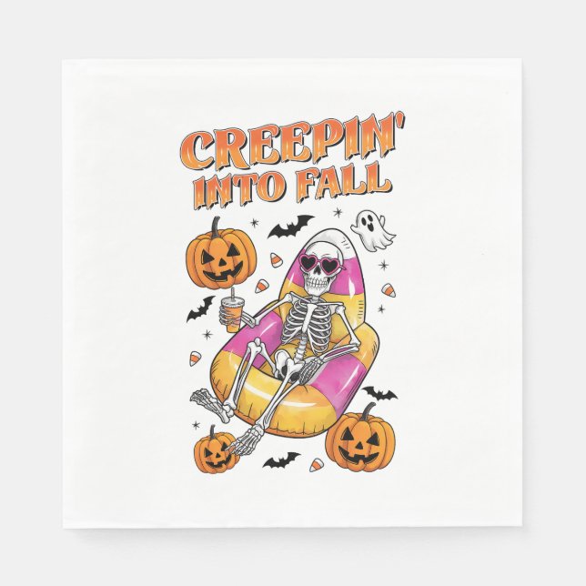 Retro Creepin into Fall Halloween Napkin (Front)