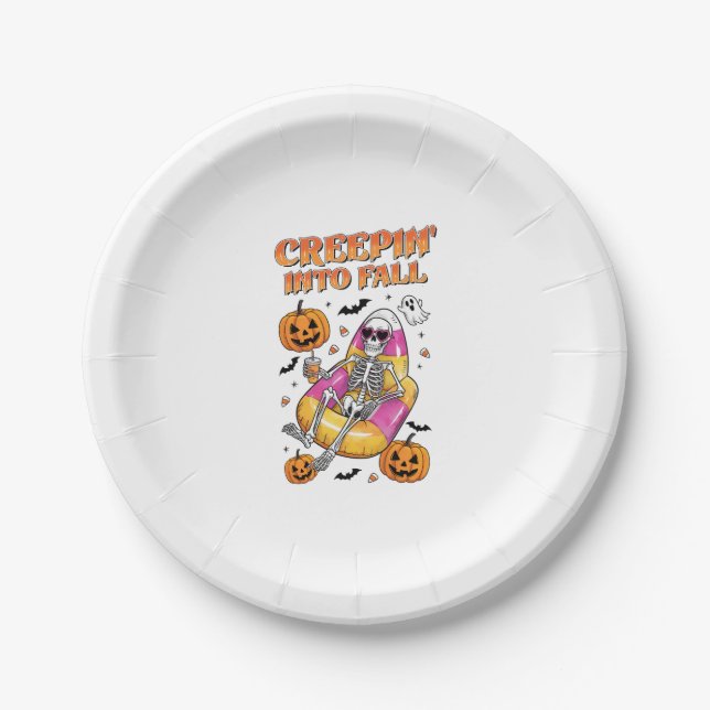 Retro Creepin into Fall Halloween Paper Plate (Front)