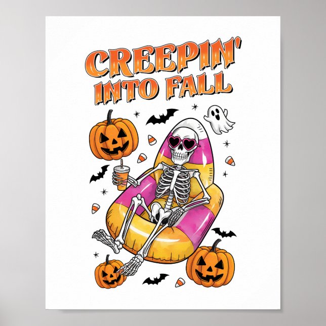 Retro Creepin into Fall Halloween Poster (Front)